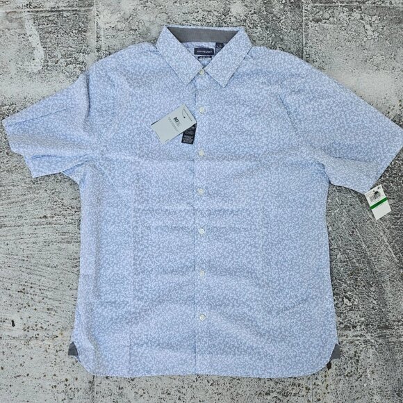 Van Heusen Men Shirt Short Sleeve Slim Fit Never Tuck White/Gray Size L/G NWT - Picture 2 of 10